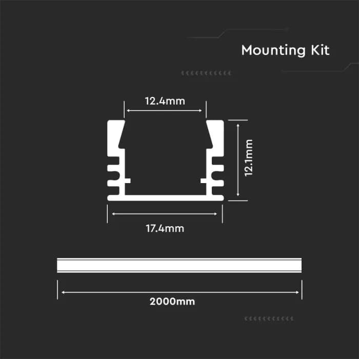 Profil banda led V-TAC Aluminiu 2M 17.4MM x 12.1 MM SKU-3358