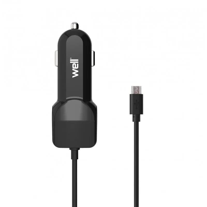 Incarcator auto Well MicroUSB PSUP-USB-CM224BK-WL