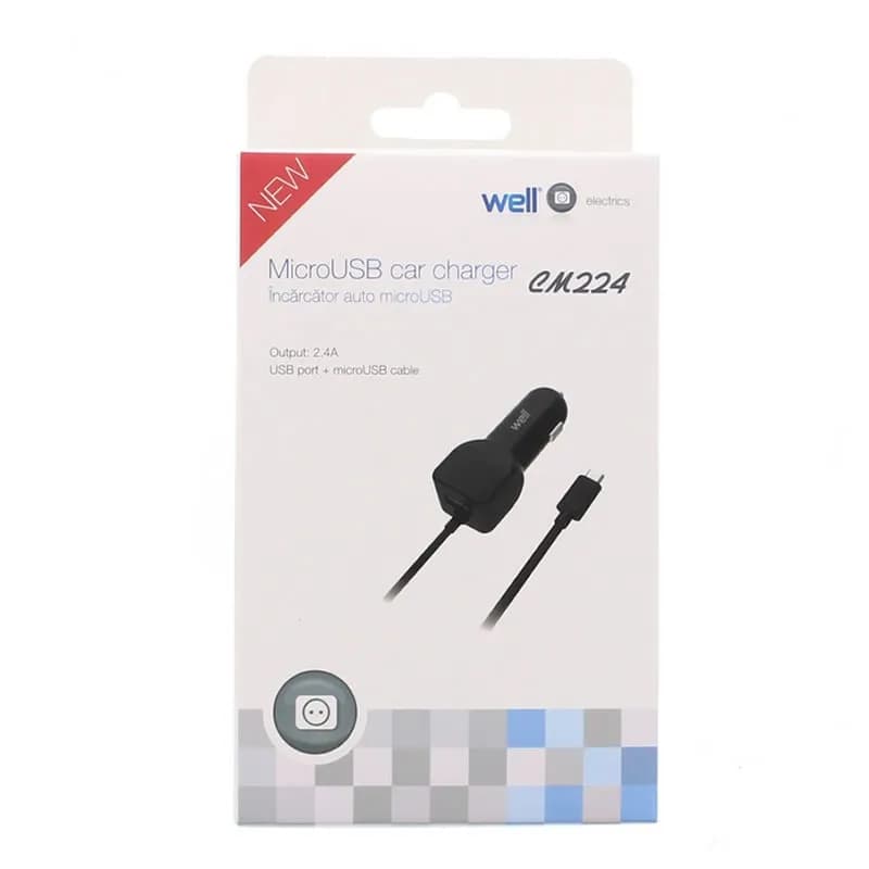 Incarcator auto Well MicroUSB PSUP-USB-CM224BK-WL