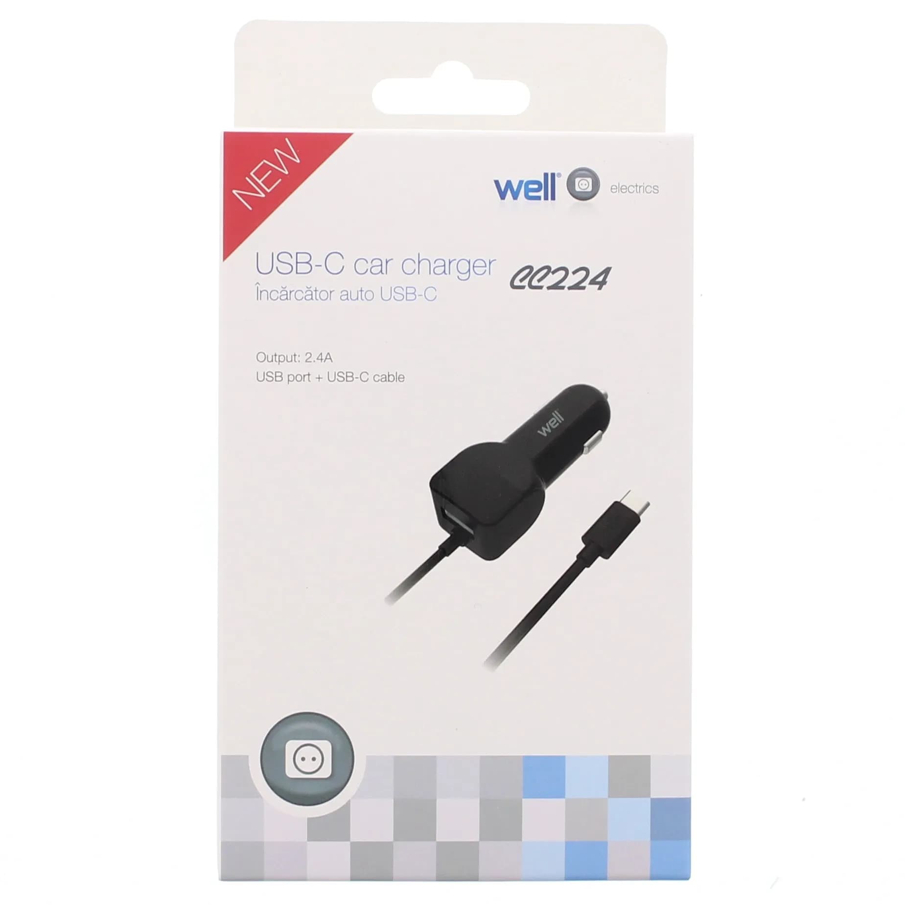 Incarcator auto Well USB-C PSUP-USB-CC224BK-WL