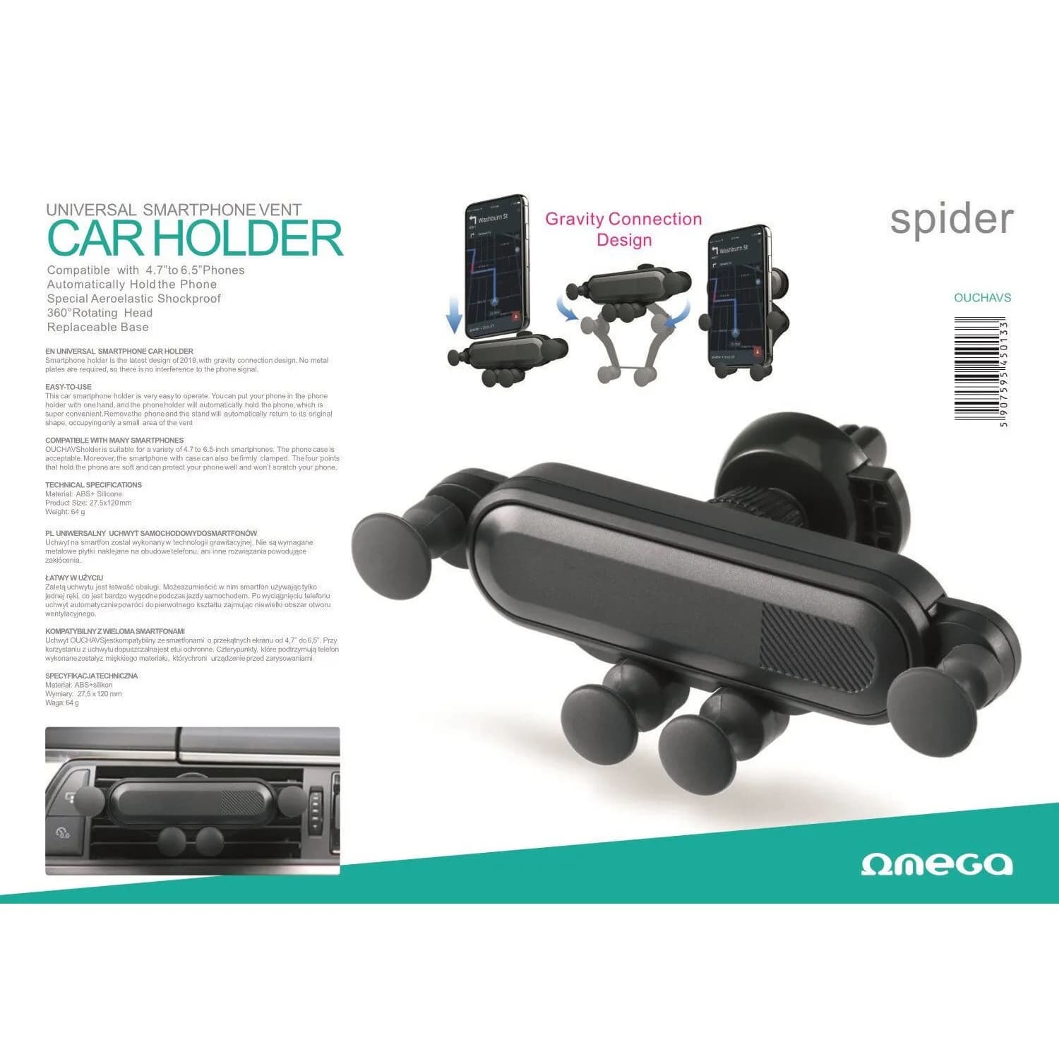 Suport telefon Omega Auto Universal Grila Ventilatie OUCHAVS