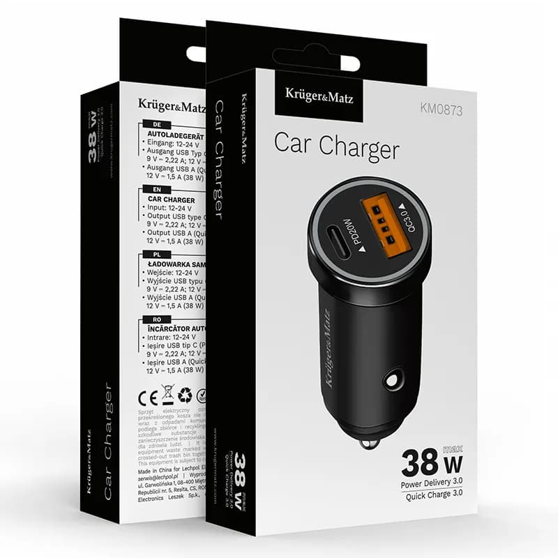 Incarcator auto Kruger&Matz Pd202 type c 1x usb a 3.0 KM0873