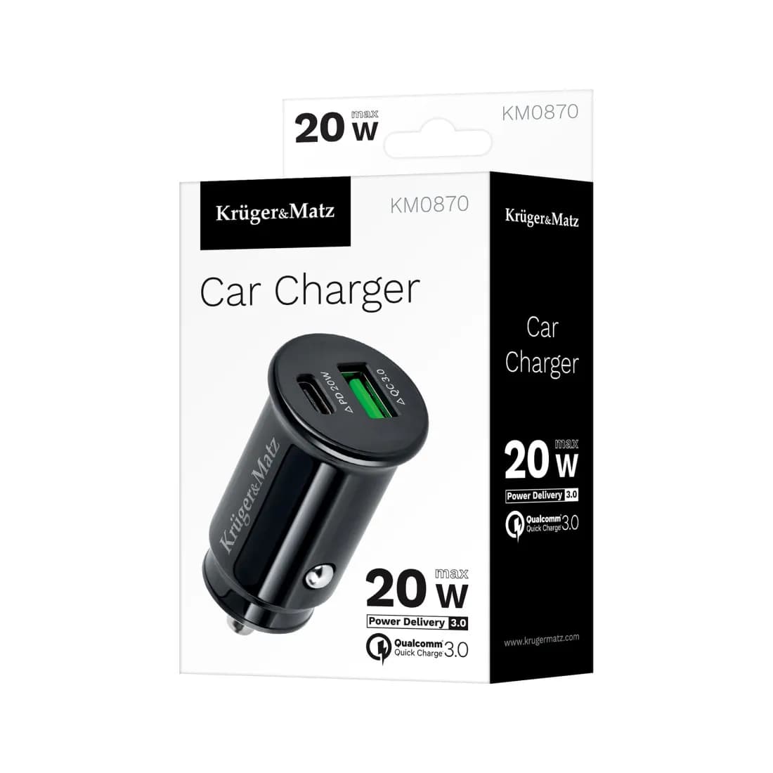 Incarcator auto Kruger&Matz 20w 1xusb A 1x Usb C KM0870