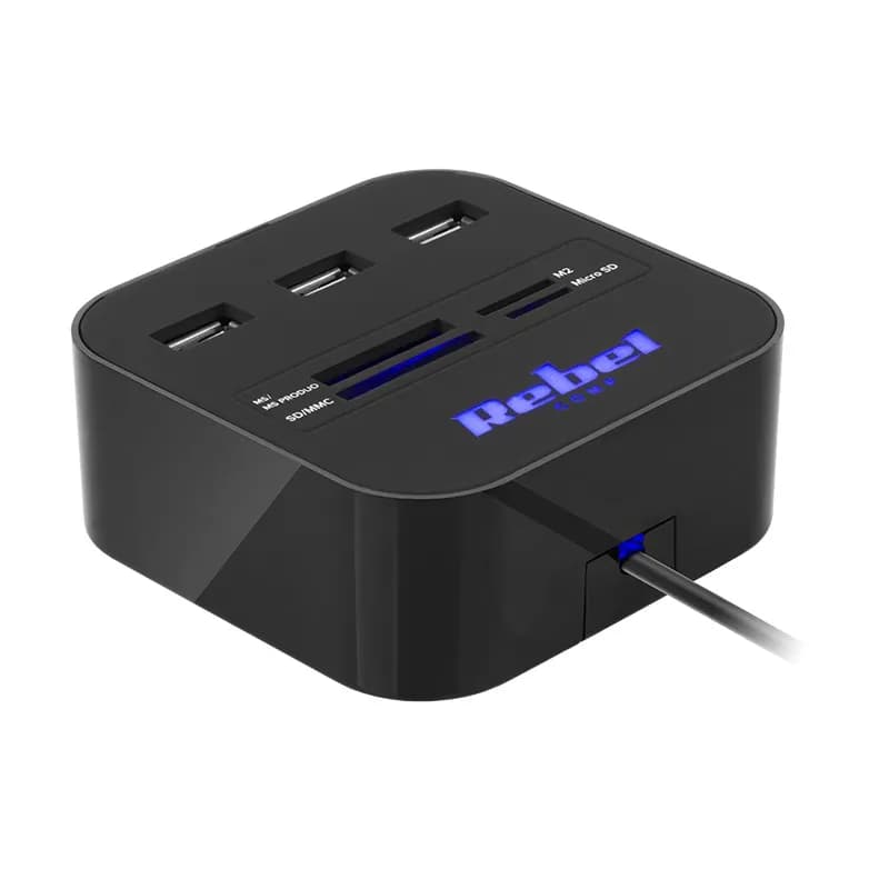 Hub USB cu card reader Rebel Kom1020