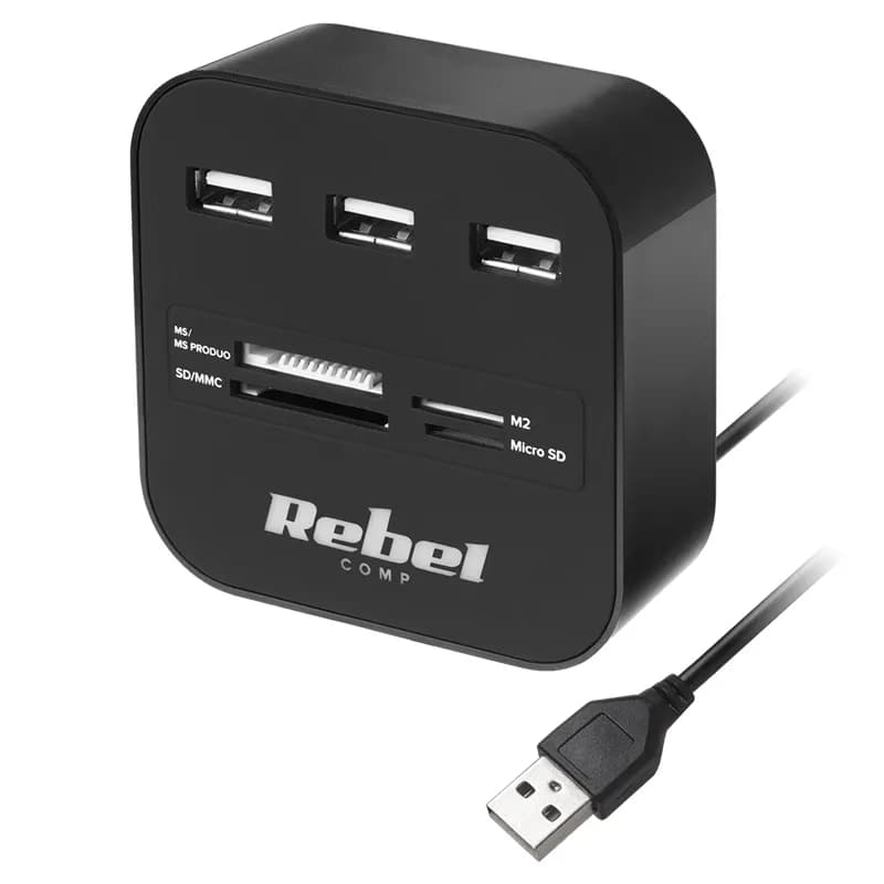 Hub USB cu card reader Rebel Kom1020
