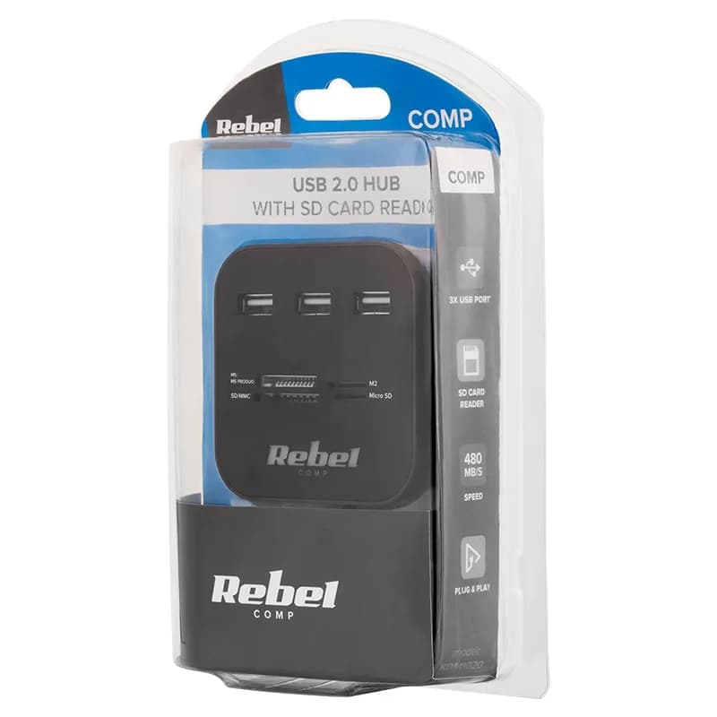 Hub USB cu card reader Rebel Kom1020