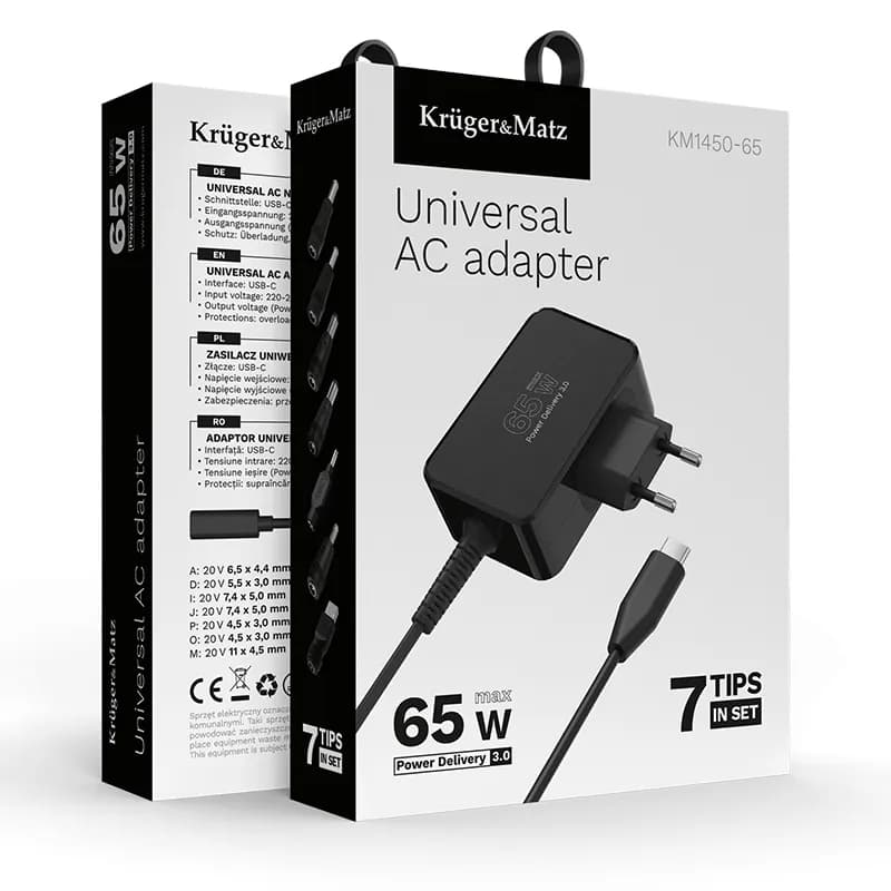 Alimentator laptop Kruger&Matz Universal 65W 7 varfuri KM1450-65