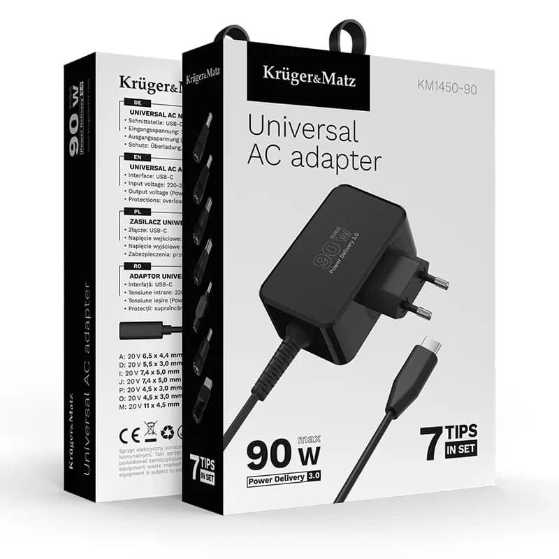 Alimentator laptop Kruger&Matz Universal 90W cu 7 Varfuri PD3 KM1450-90