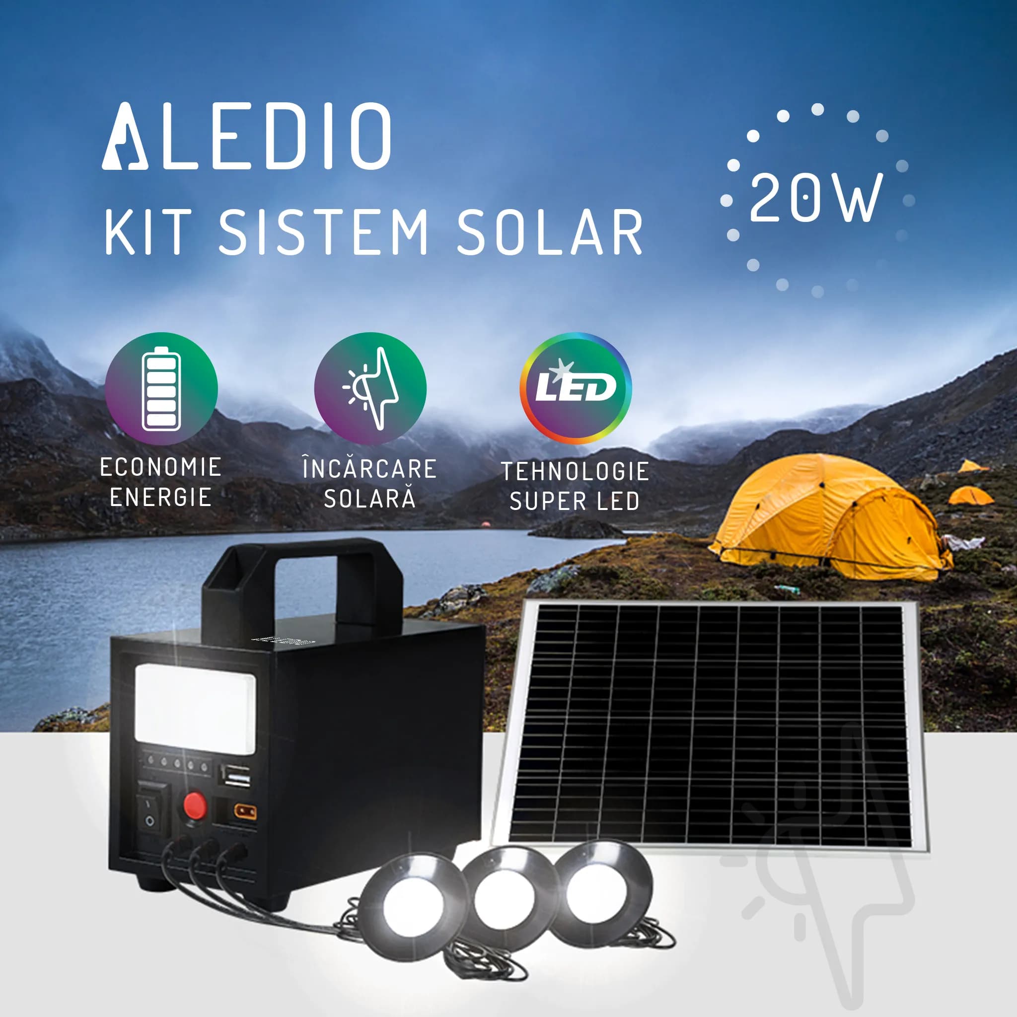 Kit panou solar Aledio 20w 0285A20-01