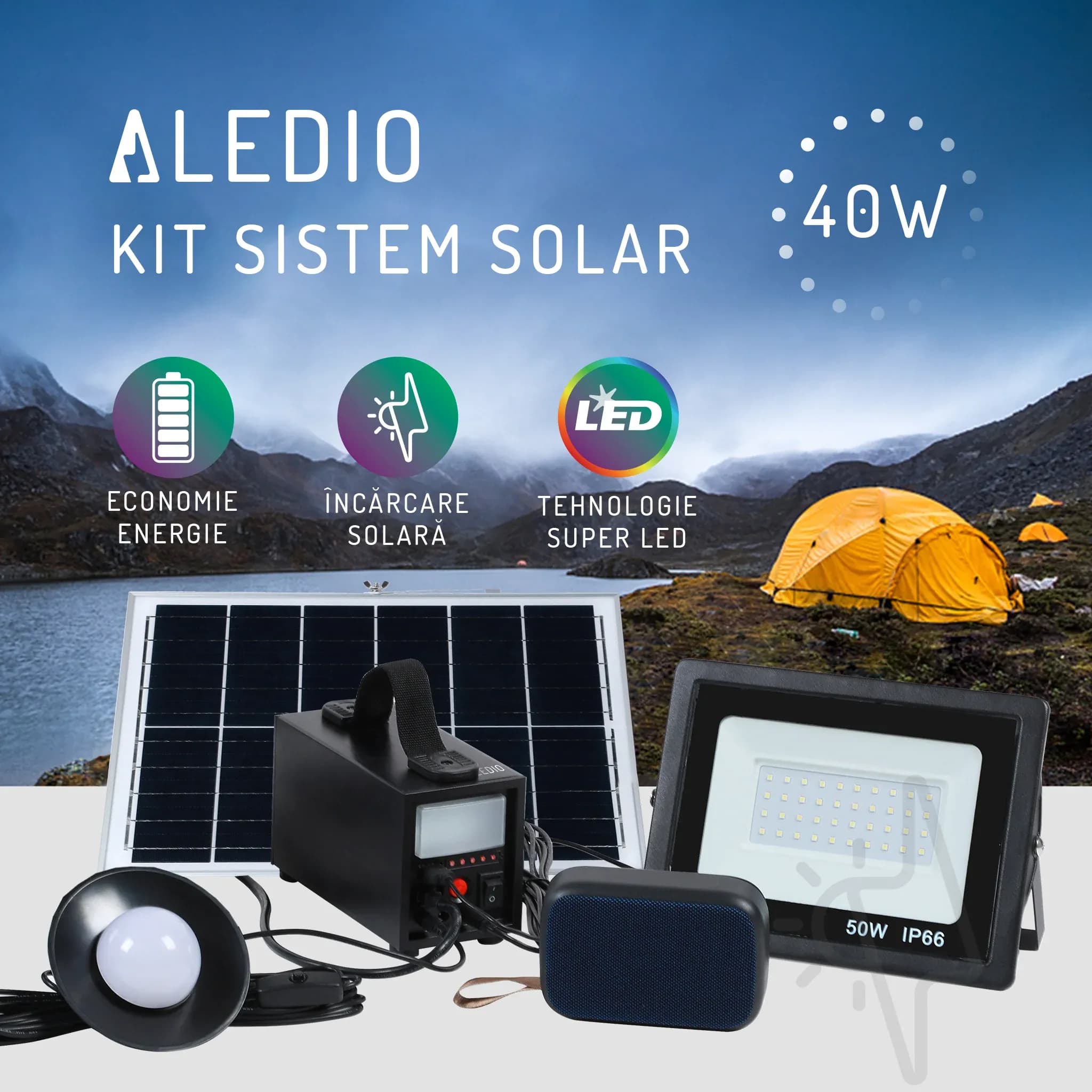 Kit panou solar Aledio 40w 0285B40-11