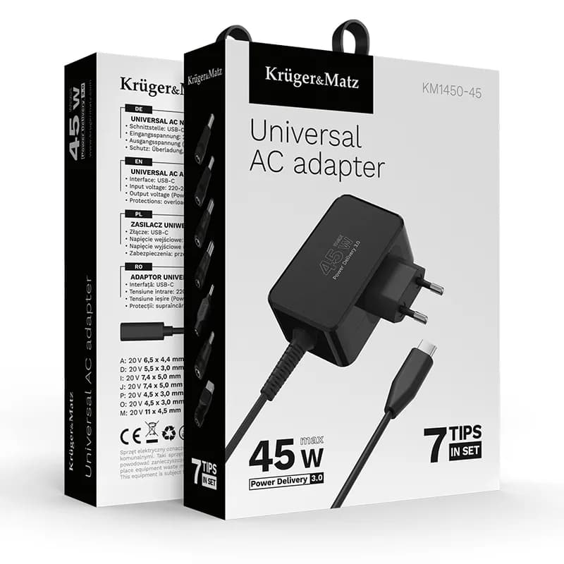 Alimentator laptop Kruger&Matz Universal 45 W 7 varfuri PD3 KM1450-45
