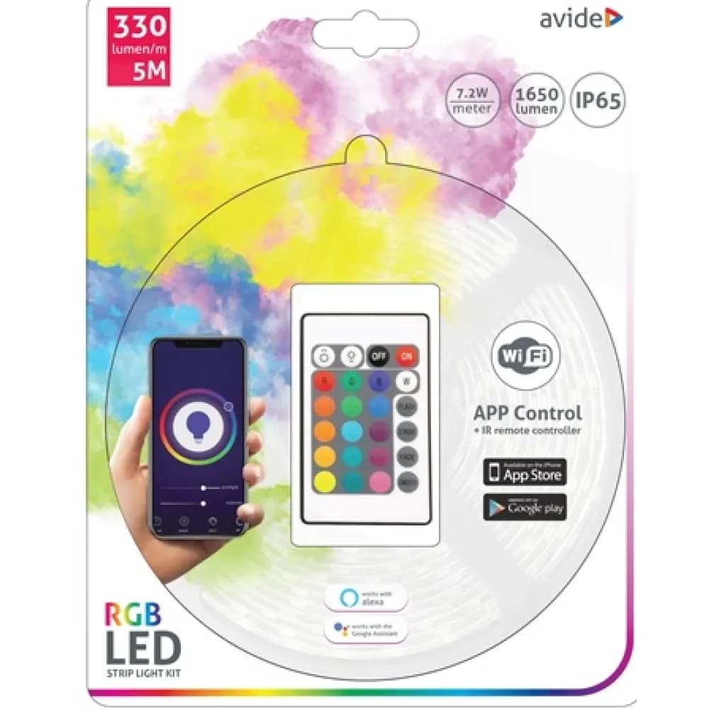 Kit banda led Avide 12V 22W cu aplicatie 5M ABLSBL12V5050-30RGB-WIFI+IR
