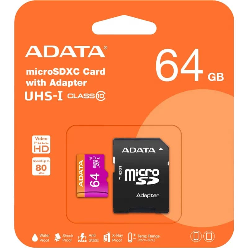 Card ADATA Micro SD si adaptor SD 64gb AUSDX64GUICL10A1-RA1